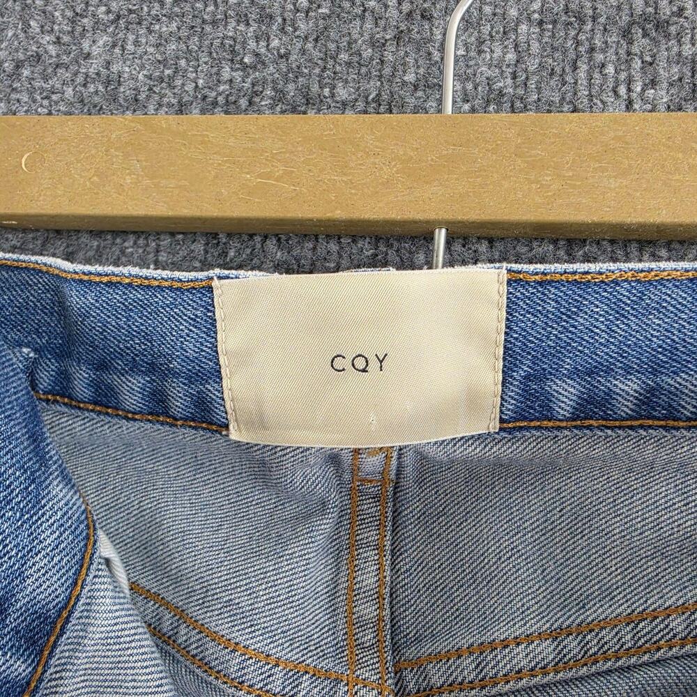 CQY Jeans 28 High Rise Straight Light Wash Raw Hem Blue Denim Casual Work Office - Picture 6 of 15